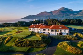 Aerial view of Royal Co Down Golf Course with Club House